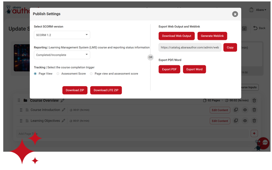 Features Course export formats